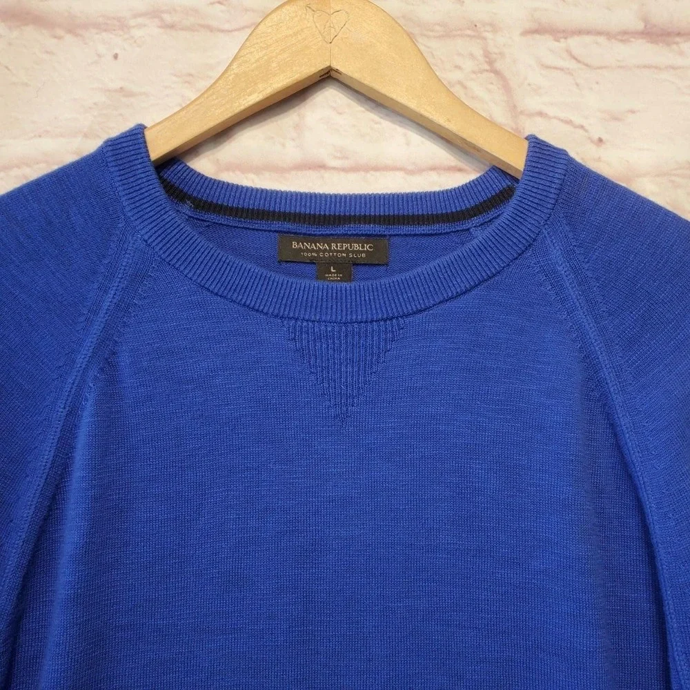 Banana Republic Sweater Mens Large Blue‎ 100% Cotton Slub Crewneck Knit Pullover
